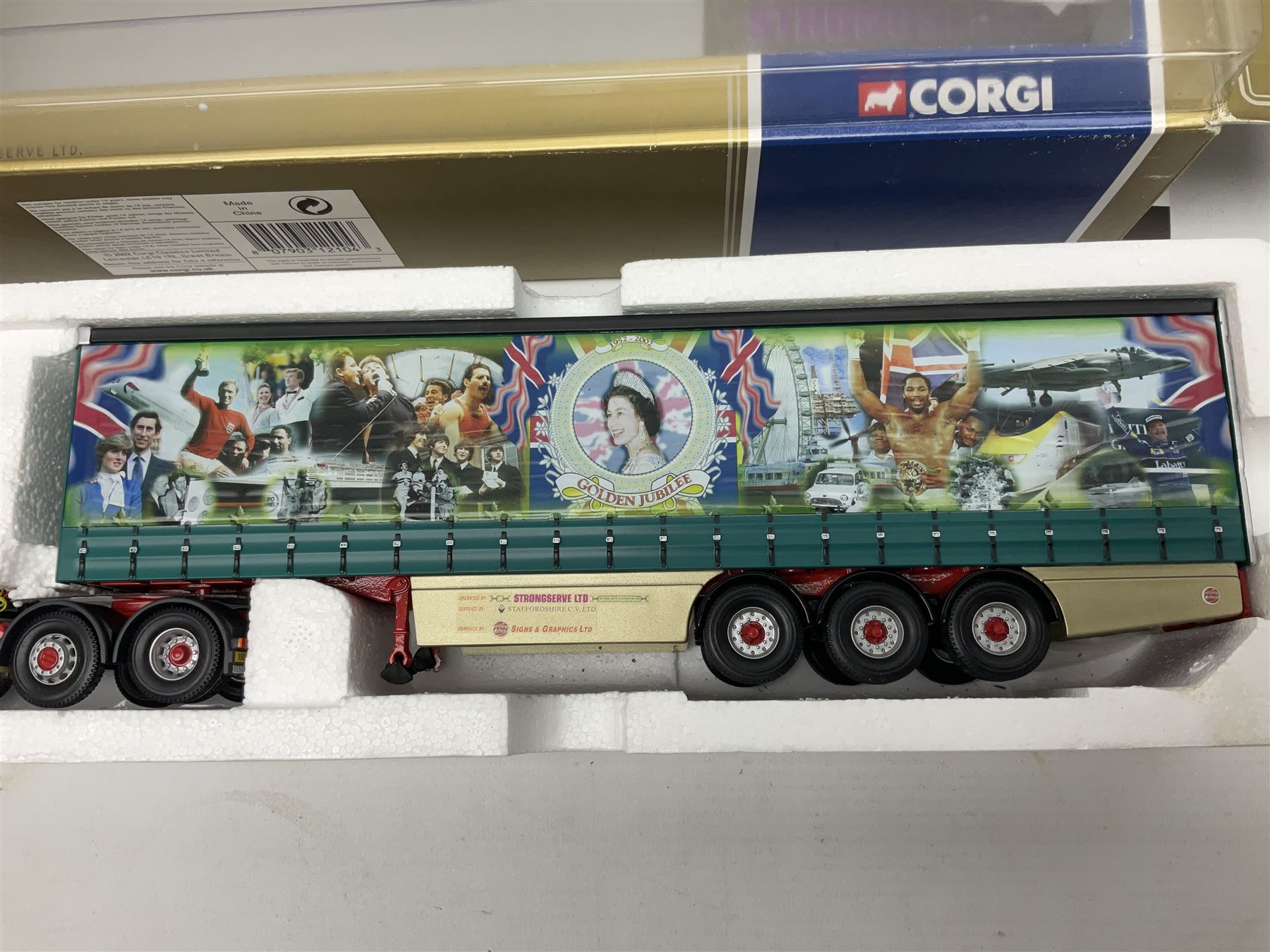 Corgi - three limited edition lorries comprising CC12901 Scania Topline Curtainside Eddie Stobart Limited; CC12104 Renault Premium Curtainside Strongserve Ltd; and 50703 Guinness Mack LJ with Fruehauf Trailer; all boxed (3)