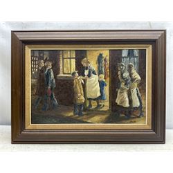 Fred Wilde (Northern British 1910-1986): Mother Sending her Son to Work, oil on canvas signed 31cm x 49cm 