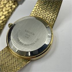 Gruen Precision gentleman's quartz wristwatch, with stone set black dial, on a stainless steel gilt metal strap, in original box