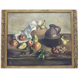 Still life oil on canvas depicting fruits, indistinctly signed