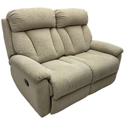 La-Z-boy - two-seat manual reclining sofa upholstered in neutral beige fabric