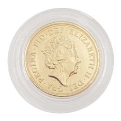 Queen Elizabeth II 2016 gold full sovereign coin, housed in The Royal Mint case without certificate