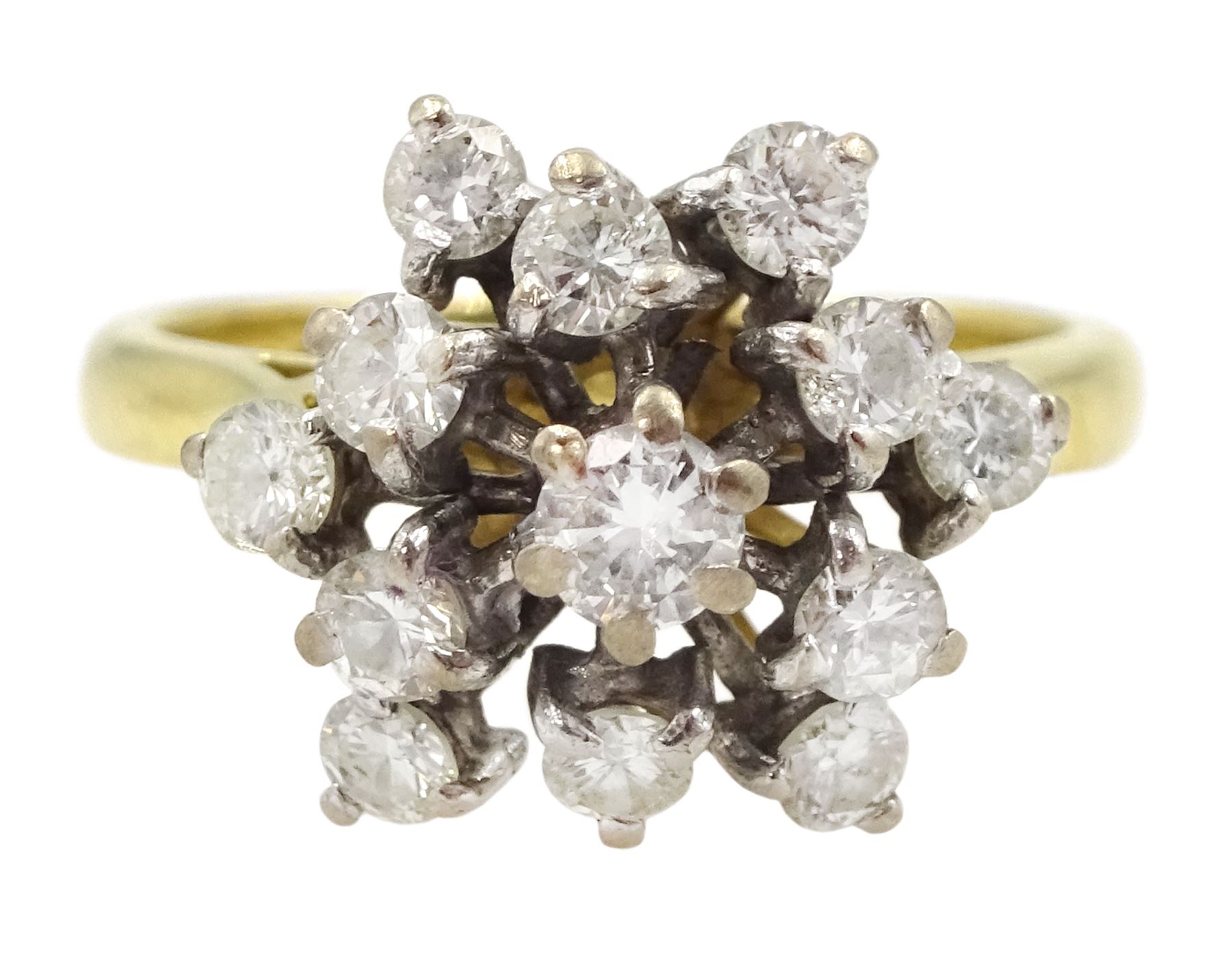 18ct gold round brilliant diamond cluster ring, London 1975, total diamond weight approx 0.40 carat