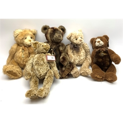 A group of Five Charlie Bears, designed by Isabelle Lee, comprising Shane, Higgs, Pamper, Burma, and Anne.