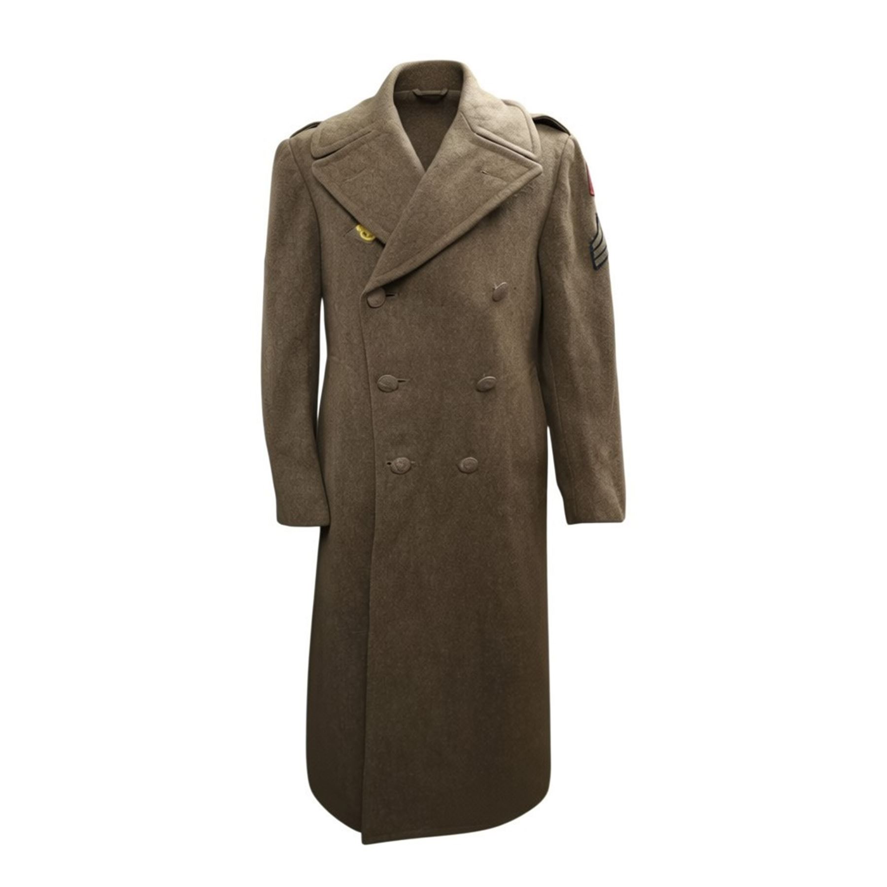 Army long wool jacket, with US Army WWII 82nd Airborne division patch, stamped inside 36R