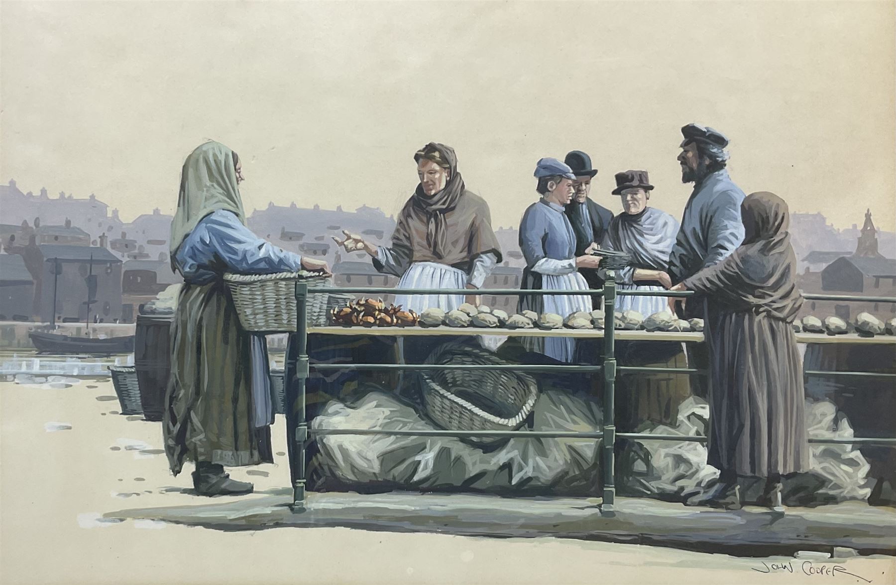 John Cooper (British 1942-) after Frank Meadow Sutcliffe (British 1853-1941): New Quay Fish Stall - Whitby (B-30A), gouache signed 37cm x 54cm