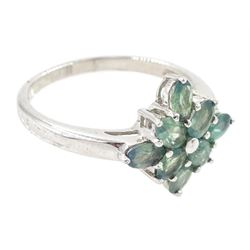 9ct white gold oval cut alexandrite cluster ring, hallmarked