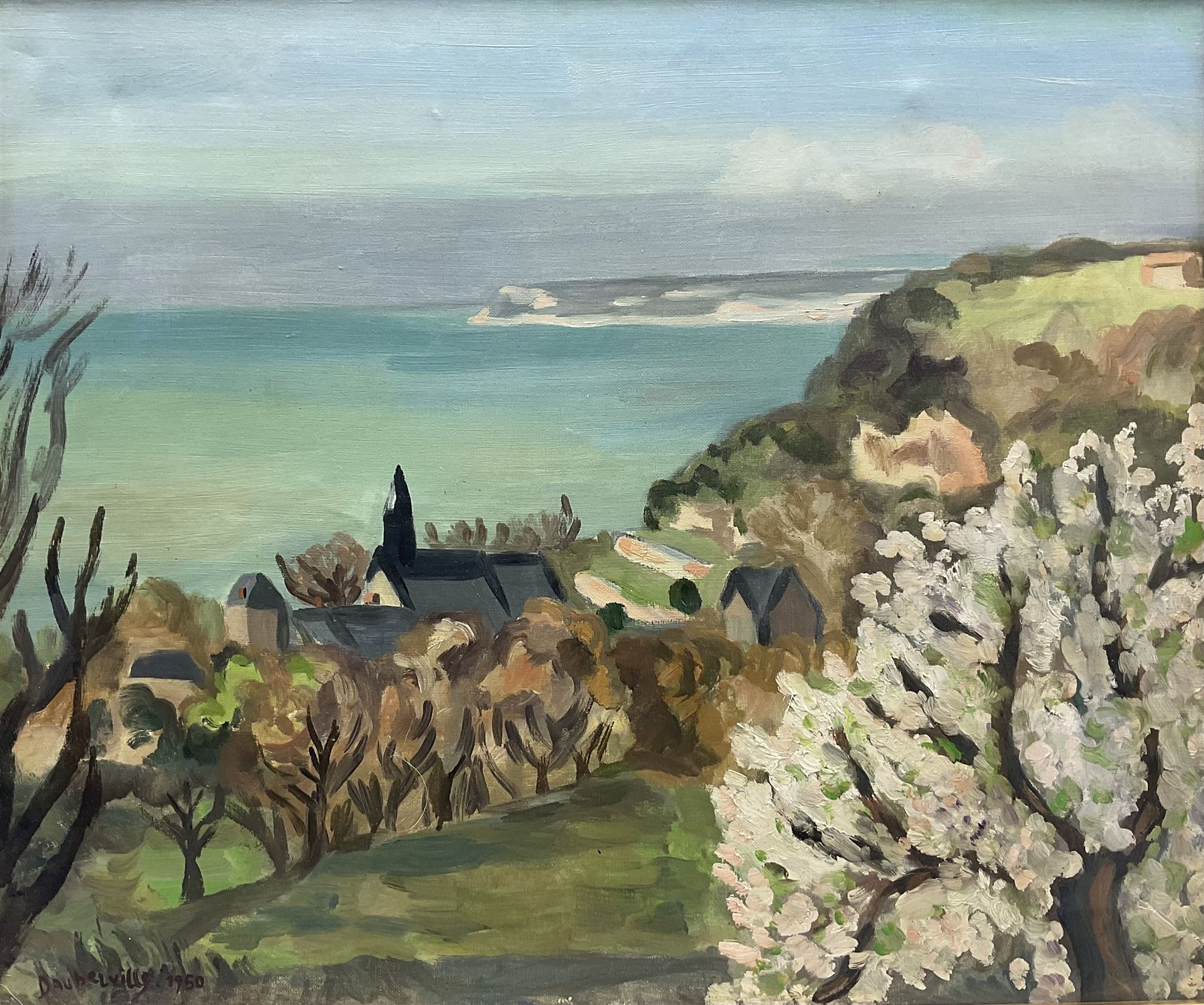Henry Dauberville (French 1907-1968): 'Vue d' Hennequeville' Trouville-sur-Mer - France, oil on canvas signed and dated 1950, titled on exhibition label verso 45cm x 54cm 
Provenance: exh. Salon des Indépendants 1953