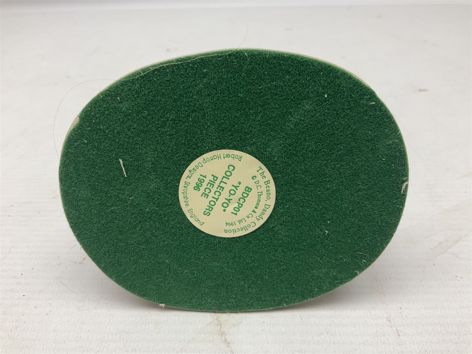 Thirteen Robert Harrop figures from the Beano Dandy collection, comprising Yo-Yo Collectors Piece 1996, Desperate Dan BD03, Cuthbert Cringeworthy BD08, Teach BD06, 'Erbert BD14, Toots BD12, Winston BD17, Fatty BD07, Dennis The Menace BD01, Dennis the Menace Fishing BD806, Sydney BD13, Wilfrid BD15 and Plug BD11