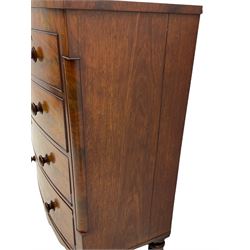 Victorian mahogany bow front chest, fitted with two short and three long drawers