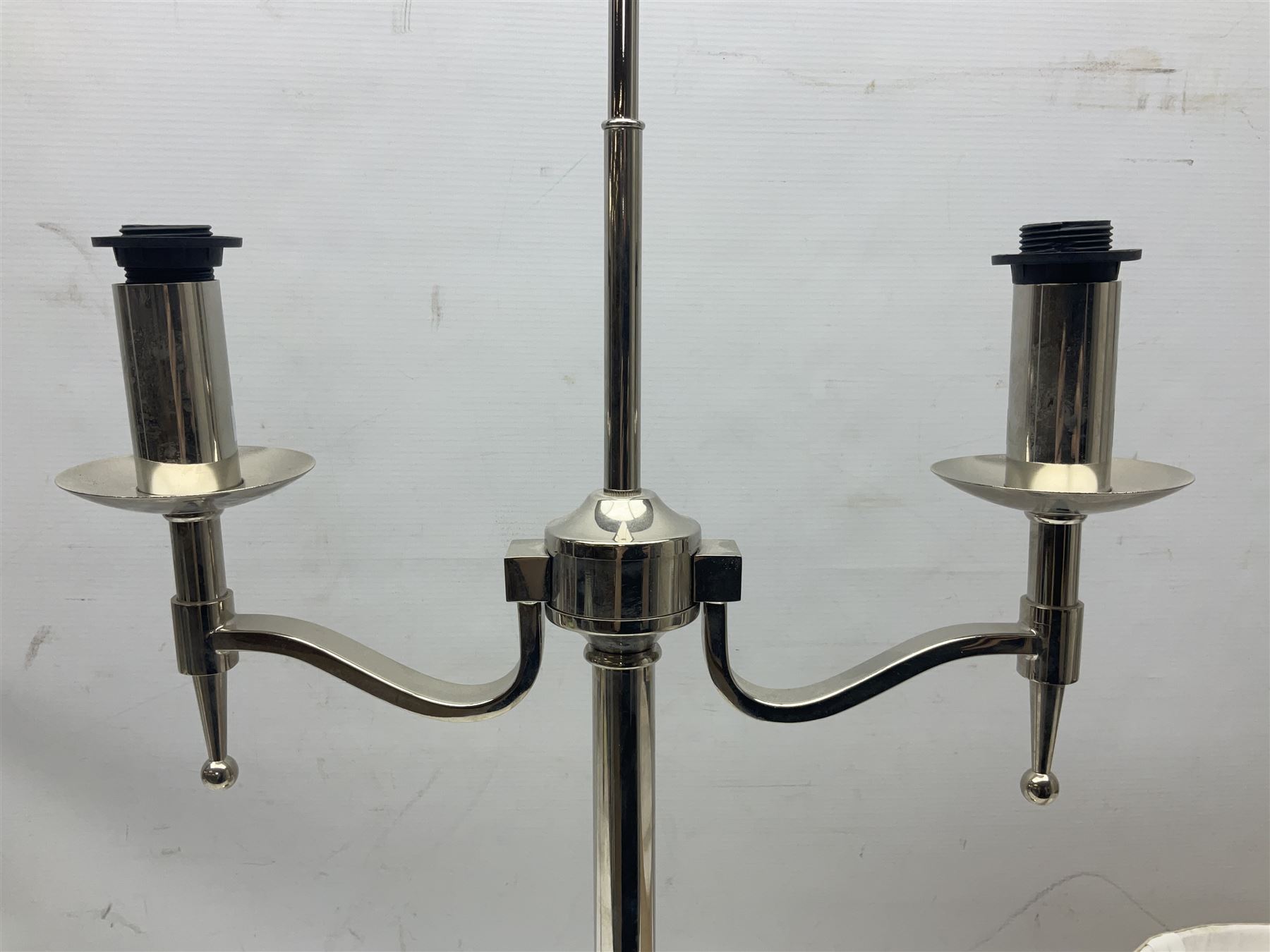 Chrome candelabra style table lamp with shade, H76cm