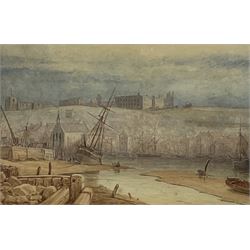 English School (19th century): Whitby Harbour Low Tide, watercolour indistinctly signed 23cm x 33cm