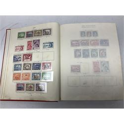 Single album collection of King George VI stamps, including Aden, Antigua, Ascension, Australia, Bahamas, Bahrain, Barbados, Basutoland, Bechuanaland, Bermuda, British Solomon Islands, Brunei, Burma, Cayman Islands, Dominica, Falkland Islands, Gambia, Gilbert and Ellice Islands, Gold Coast, Great Britain 1939-48 set to one pound including ten shilling dark blue, Grenada, Hong Kong, India, Ireland, Jamaica, Leeward Islands, Malta, Mauritius, New Zealand etc