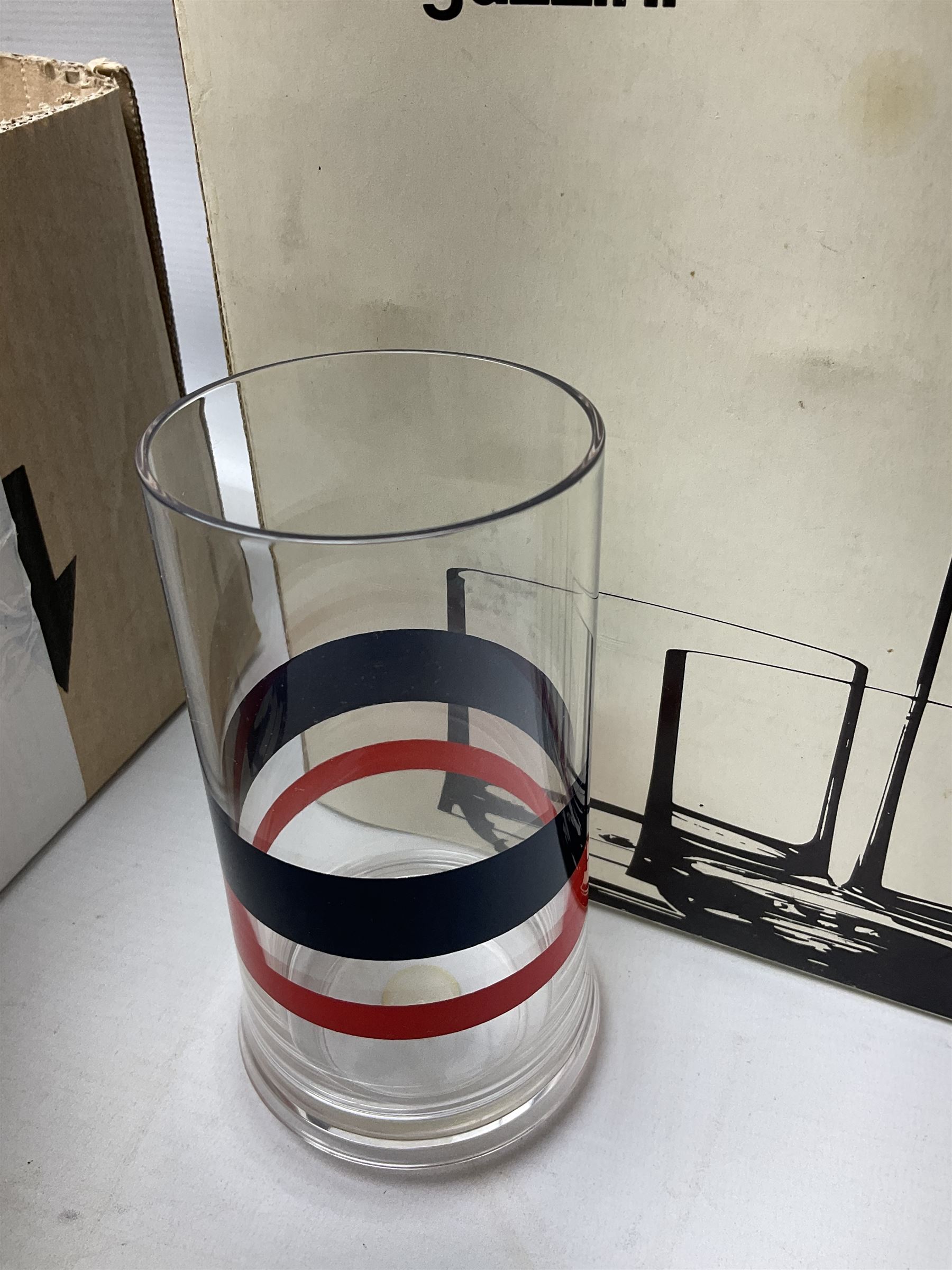 Quantity of glass ware to include boxed Pagoda Guzzini tumblers, Roemer type glasses with etched bowls, Caithness vase, other engraved glass, bowls, decanter, etc