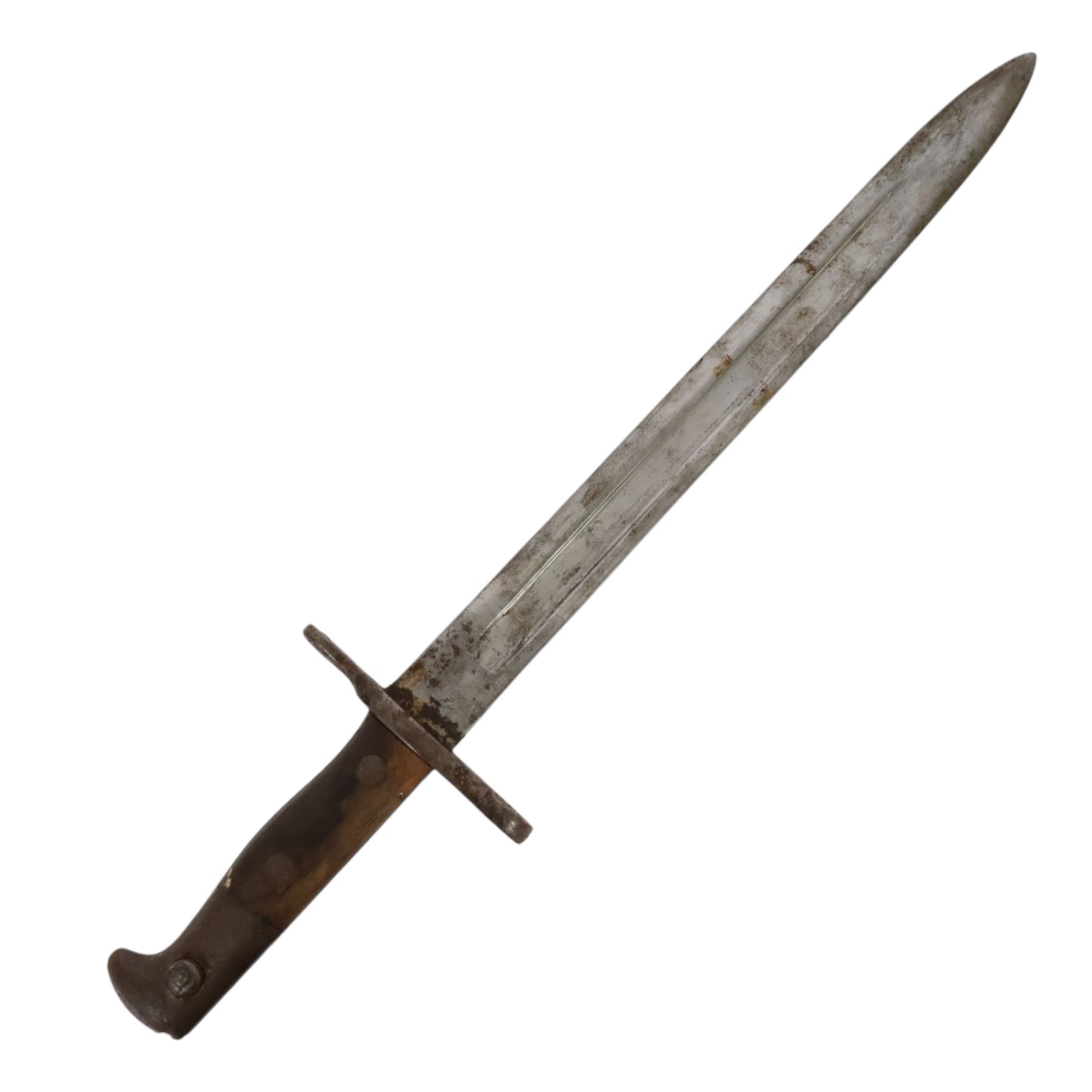 WWI Swiss 1918 pattern bayonet, with ricasso stamped 'NEUHAUSEN SIG', with metal scabbard, L44cm 