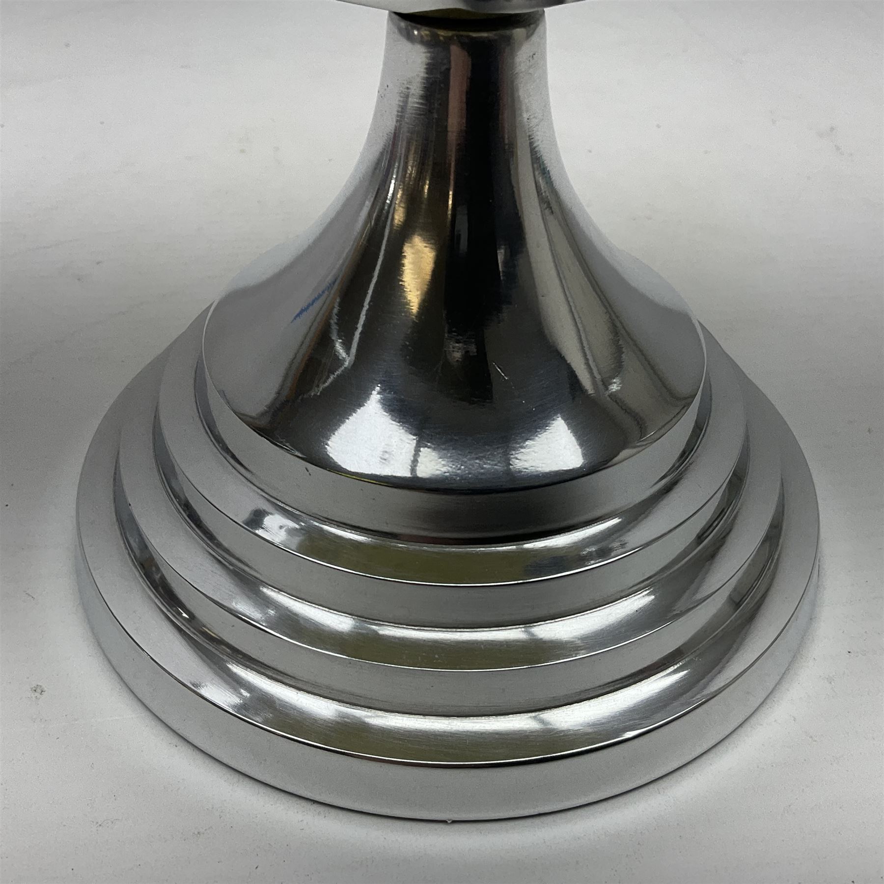 Art Deco style world globe with chrome aeroplane finial and mounts, H31cm