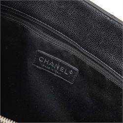 Chanel - black GST Grand Shopping Tote, caviar leather with classic diamond quilting and large embroidered CC logo to the centre front, with polished silver-tone hardware, a rear patch pocket, chain and leather handles, and an open top with three main interior compartments, 2009-2010, serial number 13547470