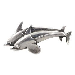 Silver double dolphin brooch designed by Georg Jensen, No. 317