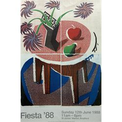 After David Hockney (British 1937-): 'Flowers Apple and Pear on a Table' Fiesta '88 Bradford, colour lithograph exhibition poster 63cm x 43cm