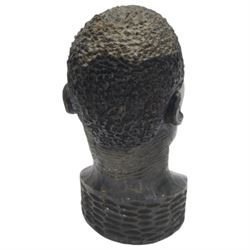 Hand carved soap stone African bust, together with a hardwood bust, stone bust H20cm 