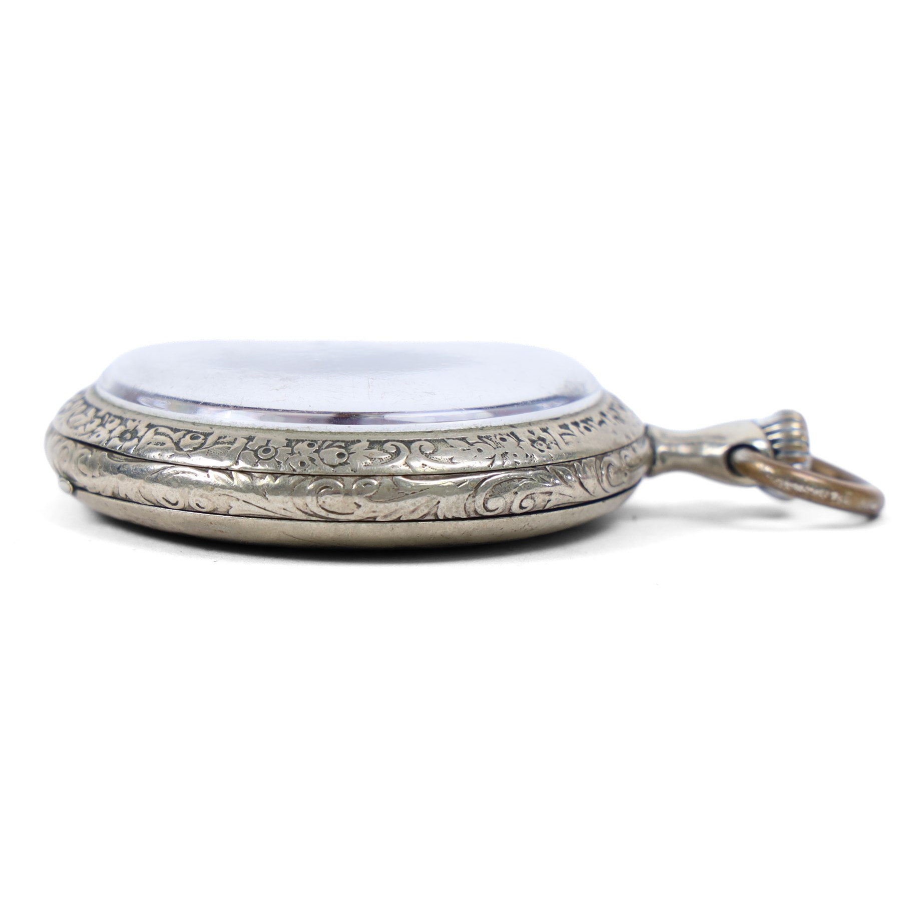 20th century silver plated pocket watch, the dial later printed with an erotic scene, D5cm