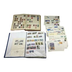Great British and World stamps including Queen Victoria penny reds, various first day covers including 1940s examples, Universal Postal Union cover, Sarawak 1947 cover with values to five dollars, items of postmark interest etc, housed in albums, folders and loose, in one box
