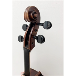  Mid-19th century German cello with 76cm two-piece maple back and ribs and spruce top, bears label Franz Janisch, Wein, VII Neubrugasse 184(?), 124cm overall, in modern soft carrying case   