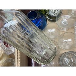 Large collection of glassware to include Schweppes soda syphon, Murano, vases, drinking glasses, coloured glass, cranberry etc in seven boxes