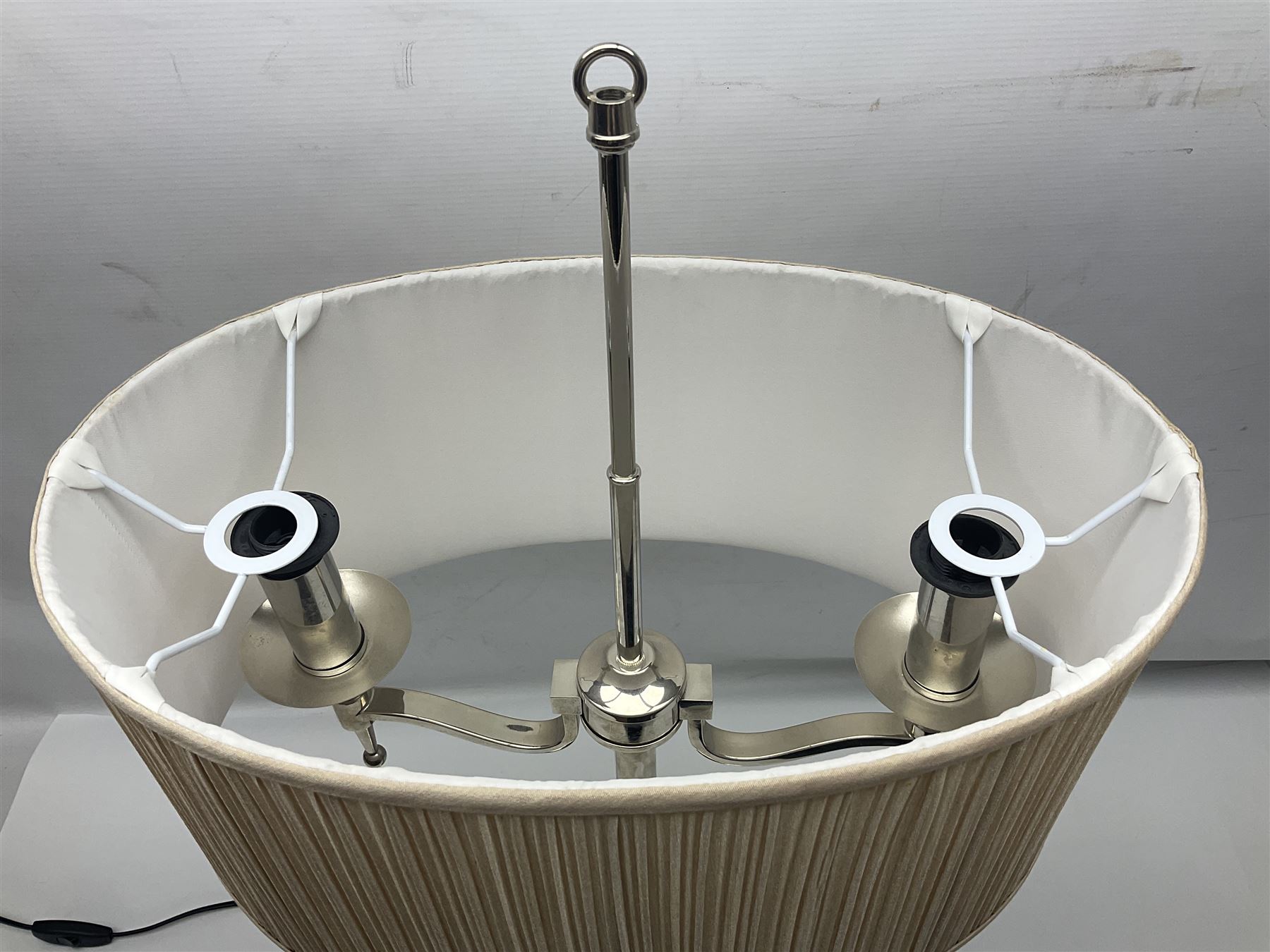 Chrome candelabra style table lamp with shade, H76cm