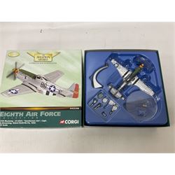 Corgi - four Aviation Archive mostly 1:72 scale models comprising ‘WWII Aircraft of the MTO’ AA36802, ‘Eight Air Force’ AA32208; in original boxes; 1:72 scale ‘WWII Legends’ AA35204 and 1:144 scale ‘Pioneers of Aviation’ AA30012, in plastic display cases (4)
