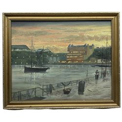 Robert Sheader (British 20th century): Grand Hotel Scarborough at Dusk, oil on board after Atkinson Grimshaw unsigned 39cm x 49cm