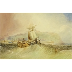 Henry Barlow Carter (British 1804-1868): Fishing Boats off Scarborough Harbour, watercolour unsigned 16cm x 24cm  