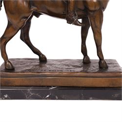 After Joseph Edgar Boehm, bronze Huntsman on horseback, upon a marble base, H40cm