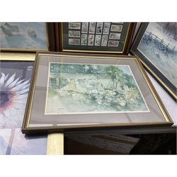 Two Cecil Aldin prints, John Blockley signed print, Joseph Farquharson prints, floral prints, and other pictures (qty)