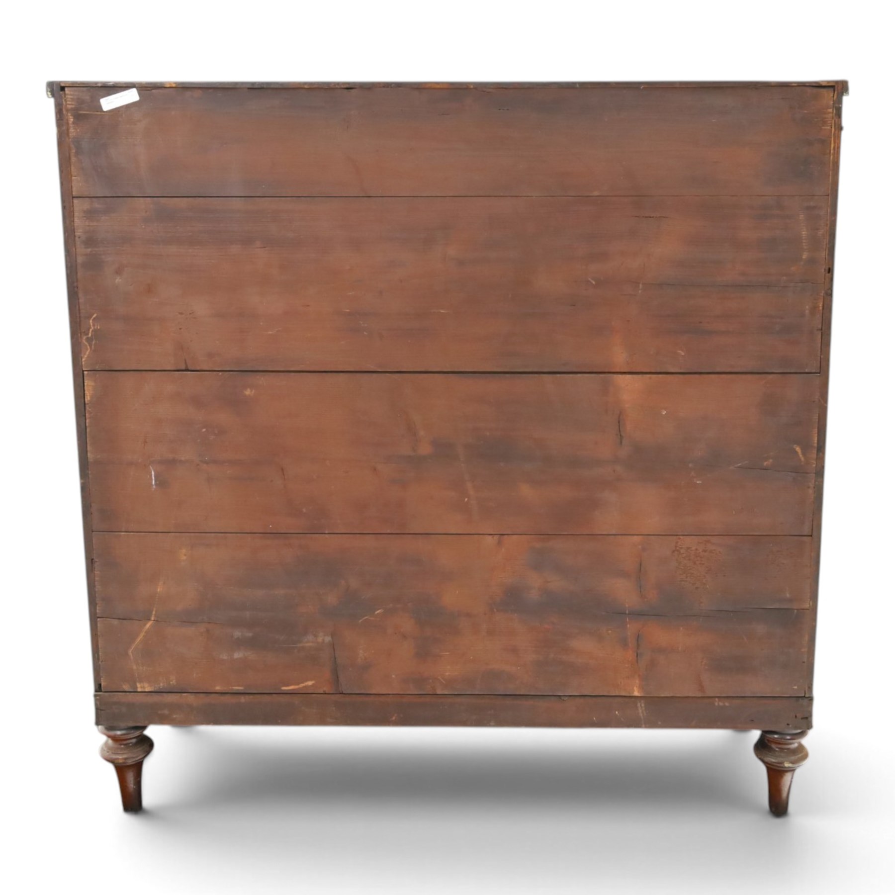 19th century mahogany bow-front chest, shaped top with ebony strung edge over banded frieze, fitted with two short over three long cock-beaded drawers, on turned feet