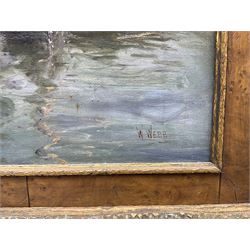 William Edward Webb (British 1862-1903): Fishing Boats in Whitby Harbour's Dock End, oil on canvas signed 34cm x 24cm