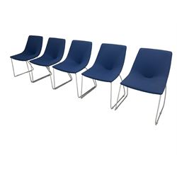 Elite - set ten stacking office or side chairs, back and seat upholstered in navy blue or blue fabric, raised on chrome supports 