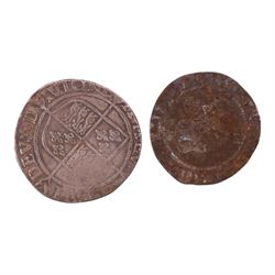 Elizabeth I silver one shilling and sixpence coins (2)