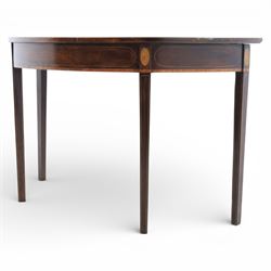 Georgian inlaid mahogany demi lune console table, with inlaid frieze and shell motifs, on square tapering supports 