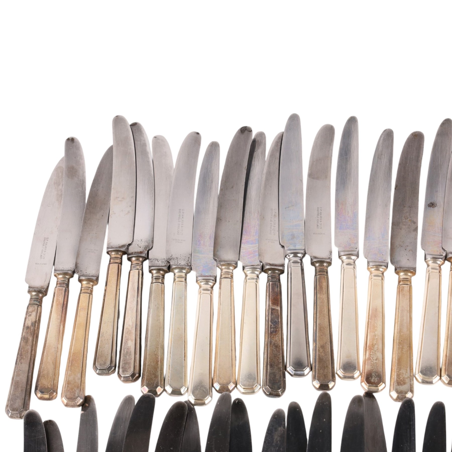Collection of silver plated cutlery including, ladles, table knives, forks and spoons