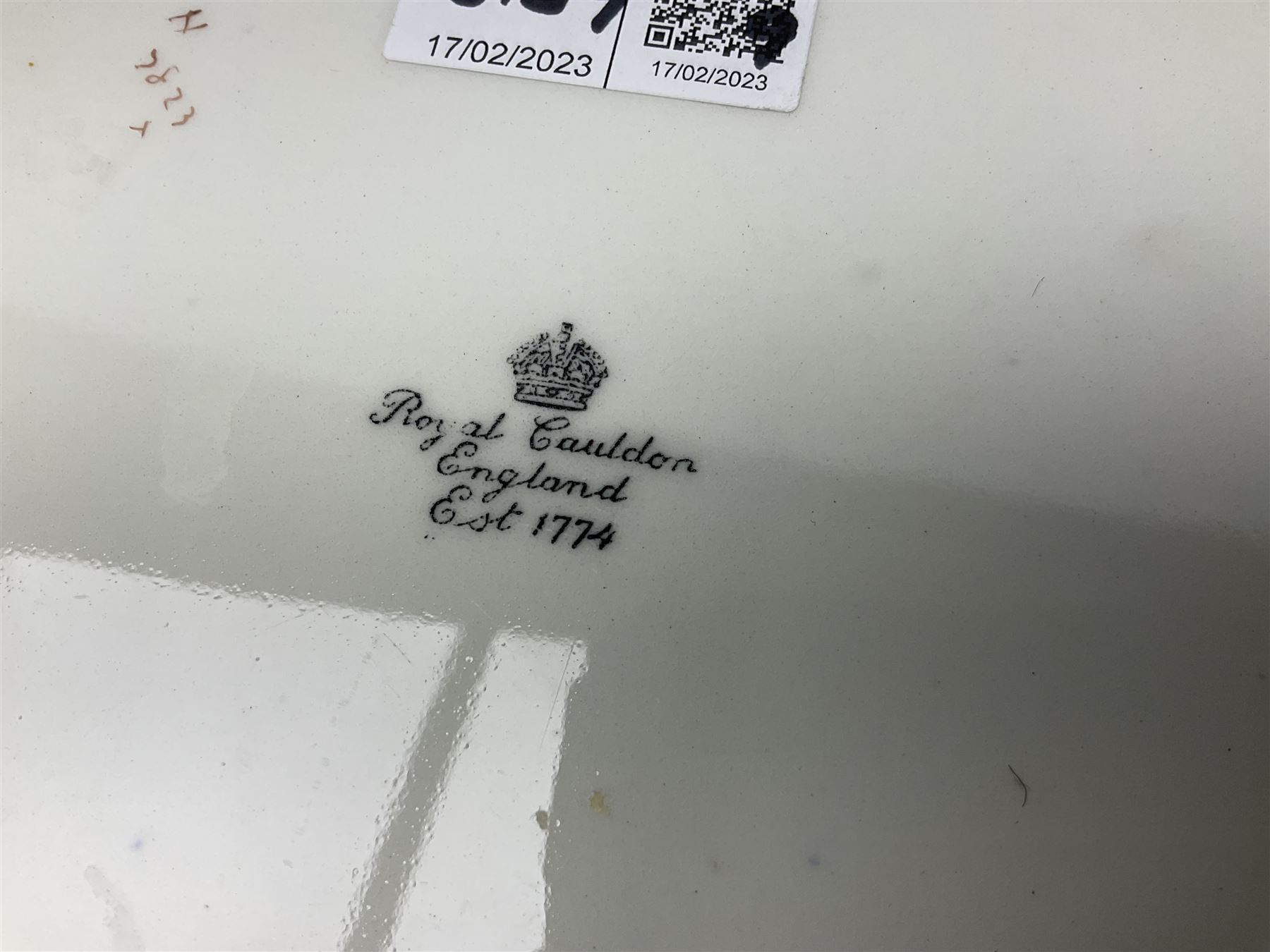 Collection of Regimental dinner wares, Comprising Royal Sussex; two dinner plates, two side plates and a soup bowl, Royal Leicestershire; two dinner plates, East Yorkshire Regiment side plate and Gordon Highlanders side plate, all decorated with the regiment's crests and blue and gilt boarders (9)