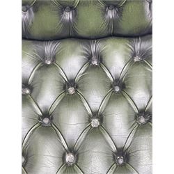 Georgian design swivel office desk chair, upholstered in buttoned green leather, on five spoke base with castors 