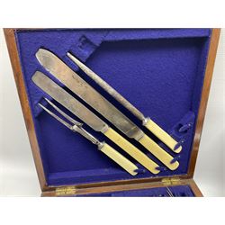 Walker & Hall silver-plate part canteen of cutlery, together with hallmarked silver cutlery comprising pair of Robert Pringle & Sons teaspoons, fork and butter knife, and silver handled knife and fork, cased set of Walker & Hall fish servers with simulated bone handles, and quantity of silver-plate and other cutlery