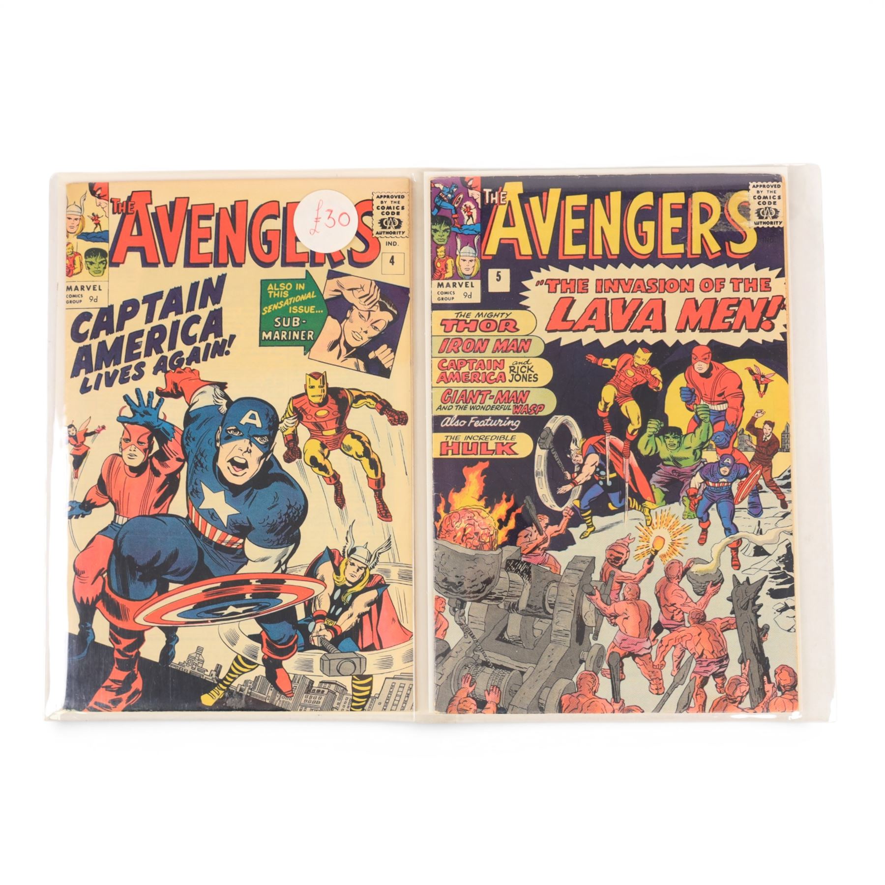 Two Marvel Silver Age 1964 'The Avengers' comic books, comprising issues #4 and #5