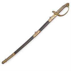 Victorian 1827 pattern Naval officers sword with lions head pommel, wire wound fishskin gr...