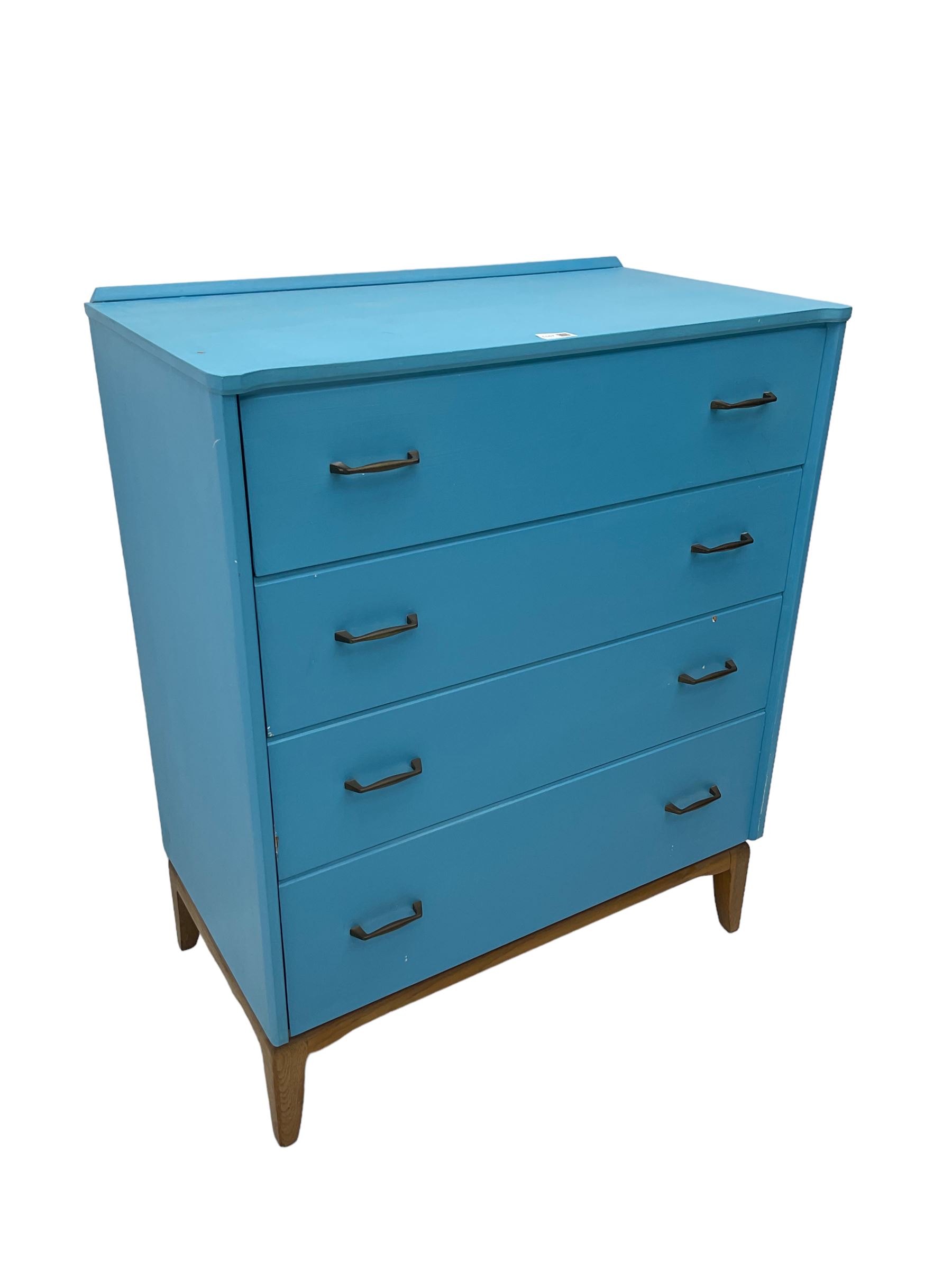 Lebus Link - mid-20th century blue finish teak chest, fitted with four graduating drawers