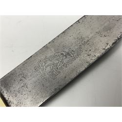 WW2 fighting knife, the 13cm blade by Priestman of Sheffield marked with scout and camp fire motif; two piece antler grip; in leather sheath crudely marked R.T. with a broad arrow L23cm overall Auctioneers Note: By family descent this knife was reputedly presented to Richard Towse during WW2 for guarding a group of POWs.