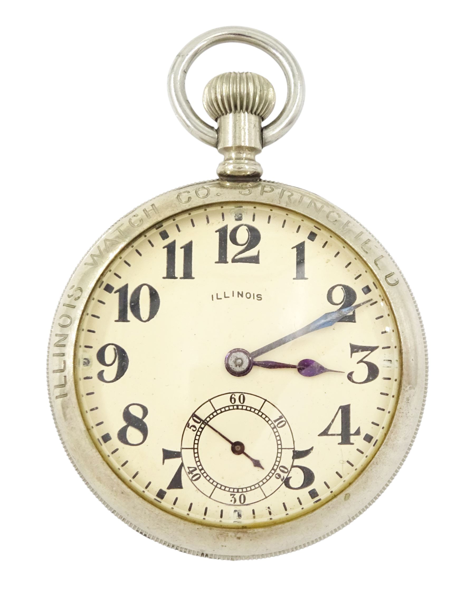 Early 20th century open face Bunn Special lever pocket watch by Illinois Watch Company, Springfield, No. 4042995, cream dial with Arabic numerals, subsidiary seconds dial and exhibition back case