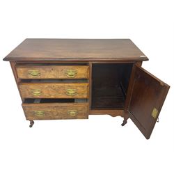 Late Victorian walnut sideboard, fitted with three drawers and single cupboard