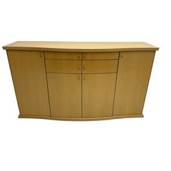 Skovby - light oak sideboard, serpentine top, four drawers over double cupboard flanked by two single cupboards